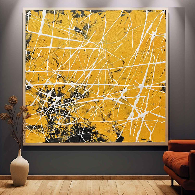 Yellow Abstract Wall Decor Painting Yellow Pollock Abstract Texture Canvas Art for Sale