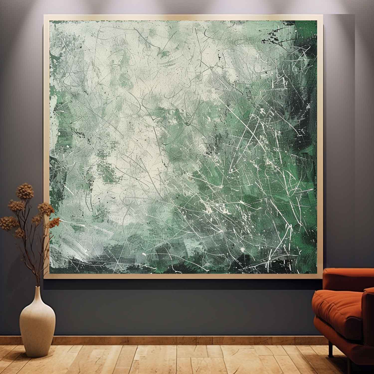 Green Contemporary Lines Wall Decor Painting Green Lines Abstract Canvas Art for Sale