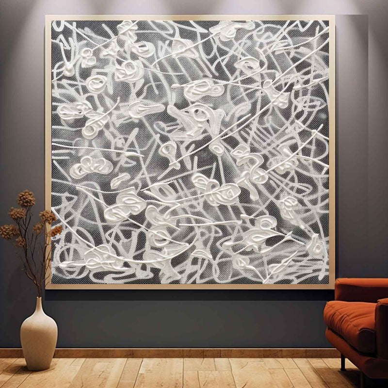 Large Brown and White Abstract Lines Canvas Art White Abstract Lines Oil Painting for Sale