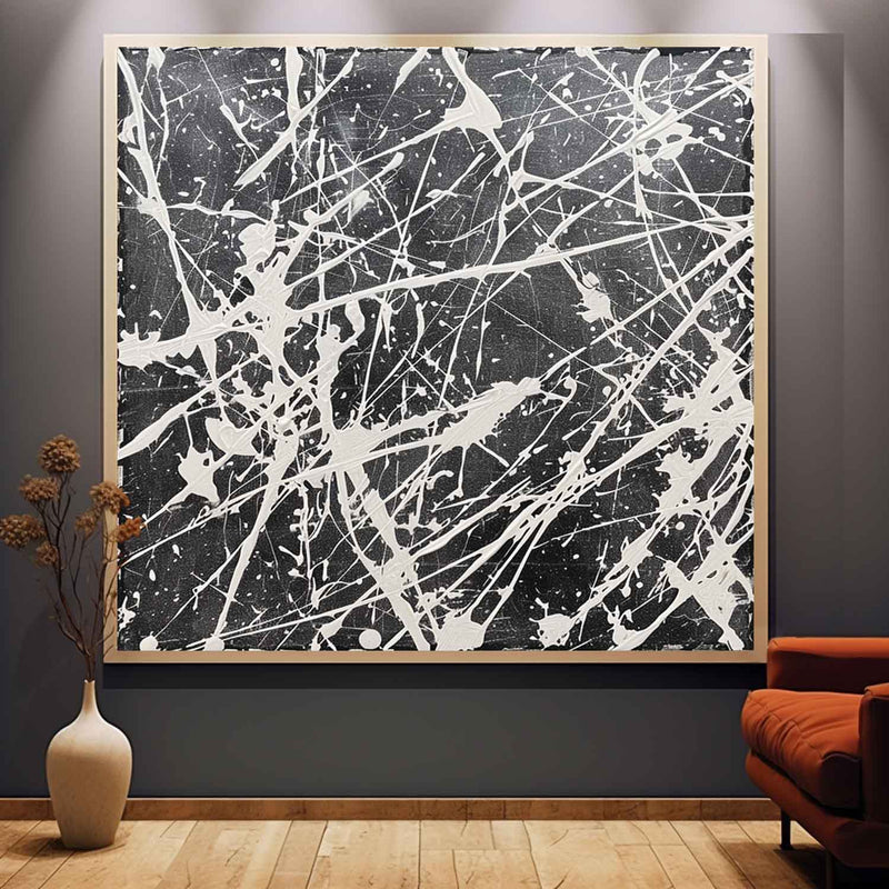 Blue and White Abstract Pollock Canvas Wall Art Decor Blue and White Abstract Pollock Oil Paintings for Sale