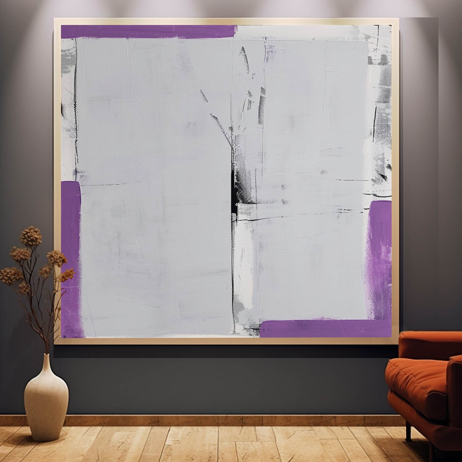 Purple and Grey Abstract Art for Sale Purple and Grey Painting Minimalist Canvas Wall Art Decor