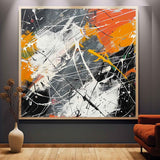 Large Grey and Orange Modern Wall Painting Grey and Orange Abstract Canvas Art for Sale