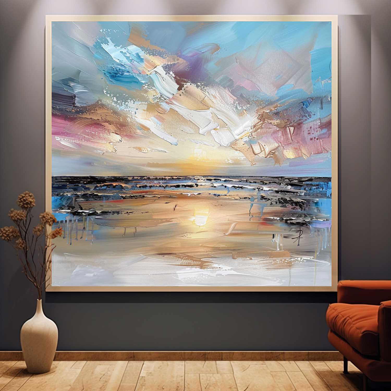 Sunrise at Sea Landscape Oil Painting Sunrise at Sea Landscape Abstract Canvas Wall Art Decor