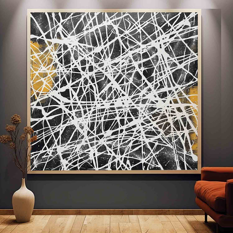 Contemporary Black and White Abstract Wall Painting Black and White Abstract Lines Canvas Art