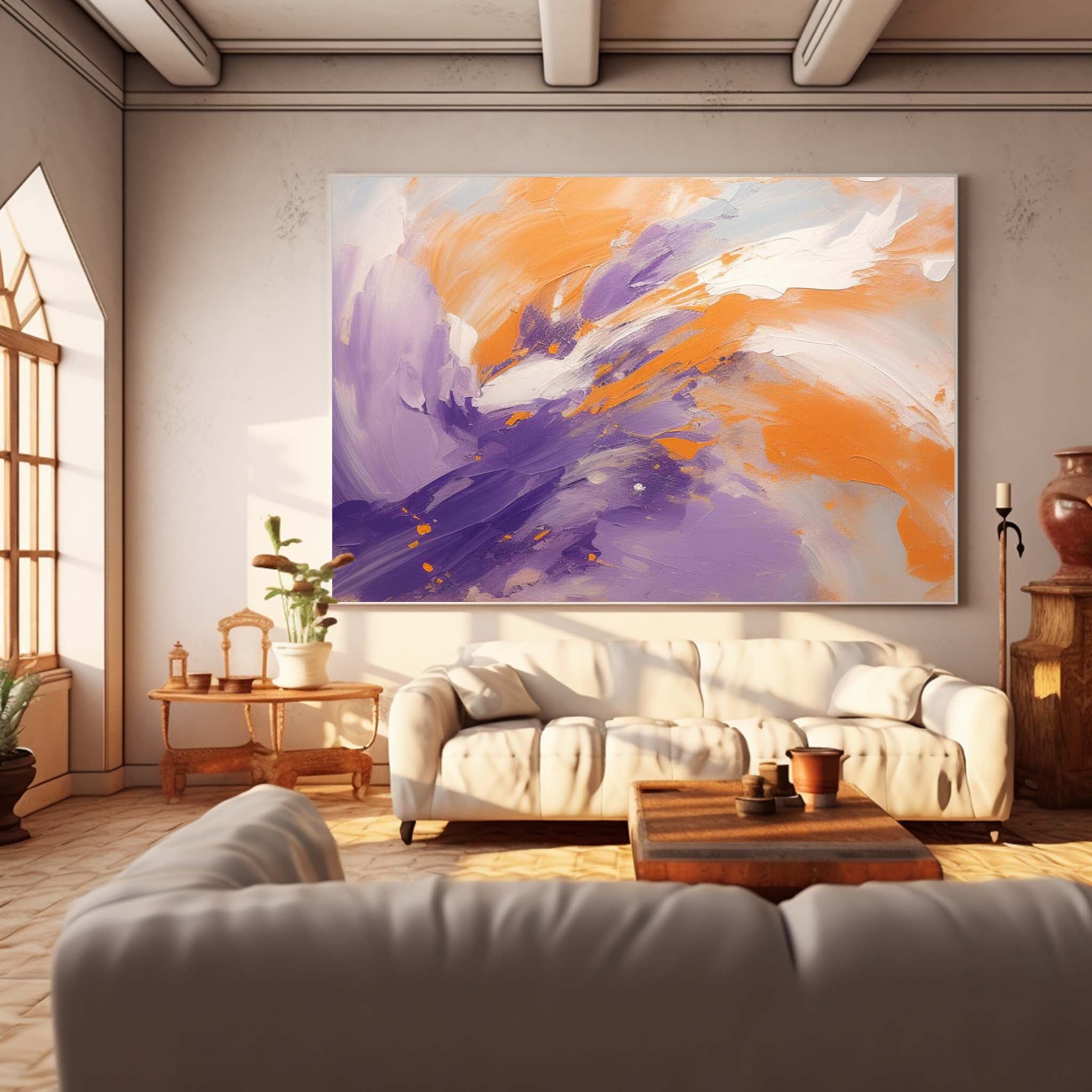 Large Orange and Purple Abstract Art Purple Textured Painting Orange and Purple Canvas Wall Art