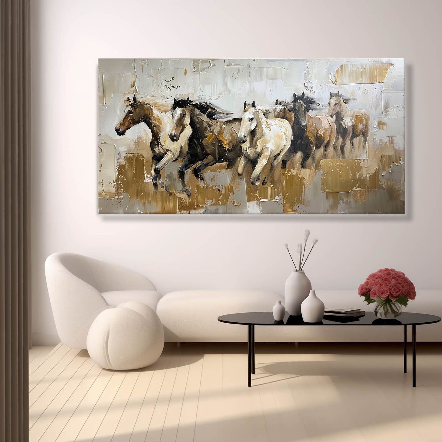 Large Horses Running on the Grassland Living Room Wall Decor Art Horses Running on the Grassland Oil Painting