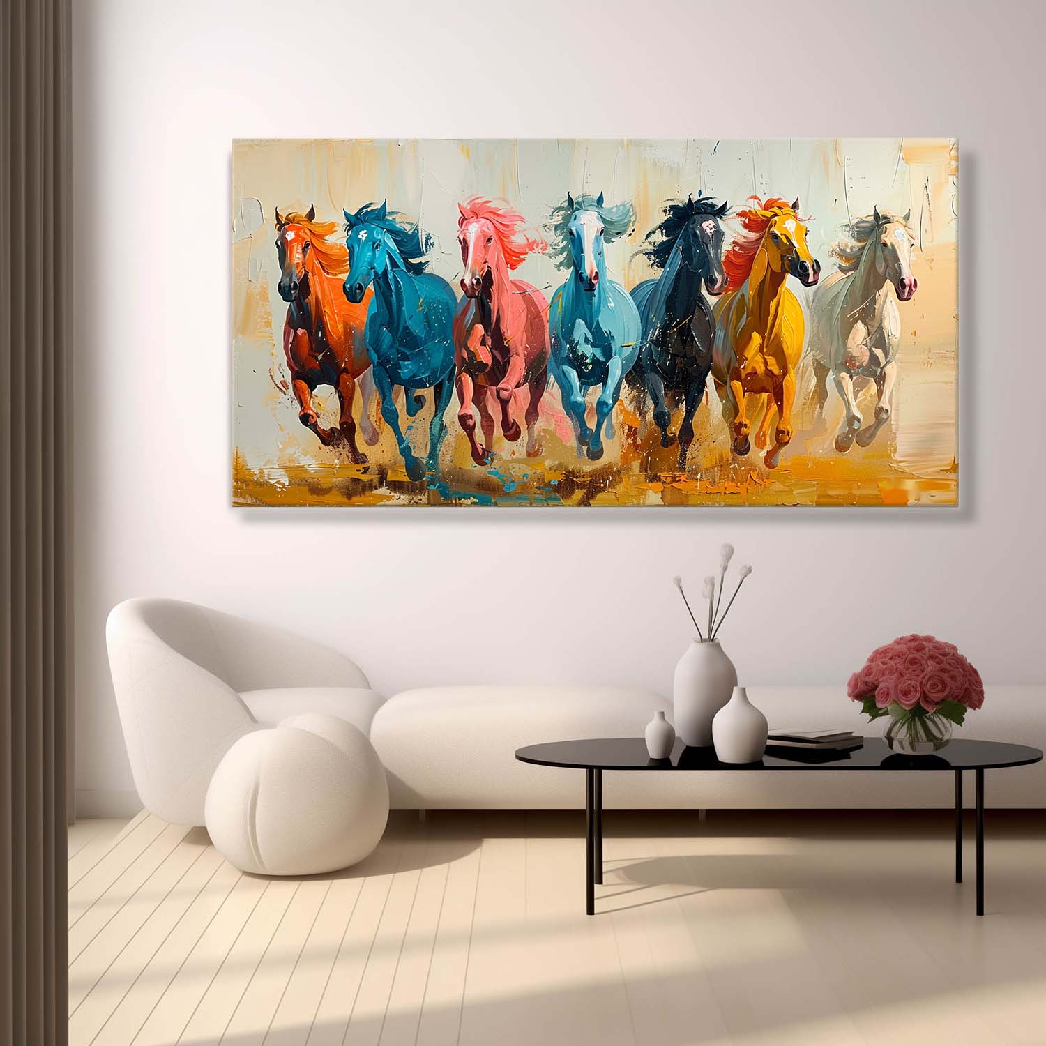 Large Colorful Running Horses Oil Painting Living Room Colorful Horses Canvas Wall Art for Sale