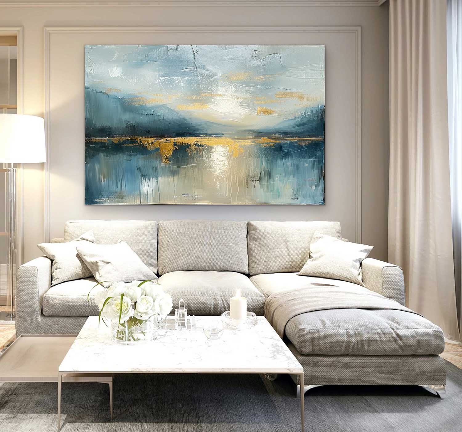 Large Modern Lakeside Sunrise Landscape Art for Sale Colorful Sunrise Landscape Abstract Canvas Art