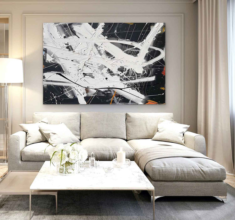 Large Black and White Modern Wall Paintings for Sale Black and White Abstract Art Canvas