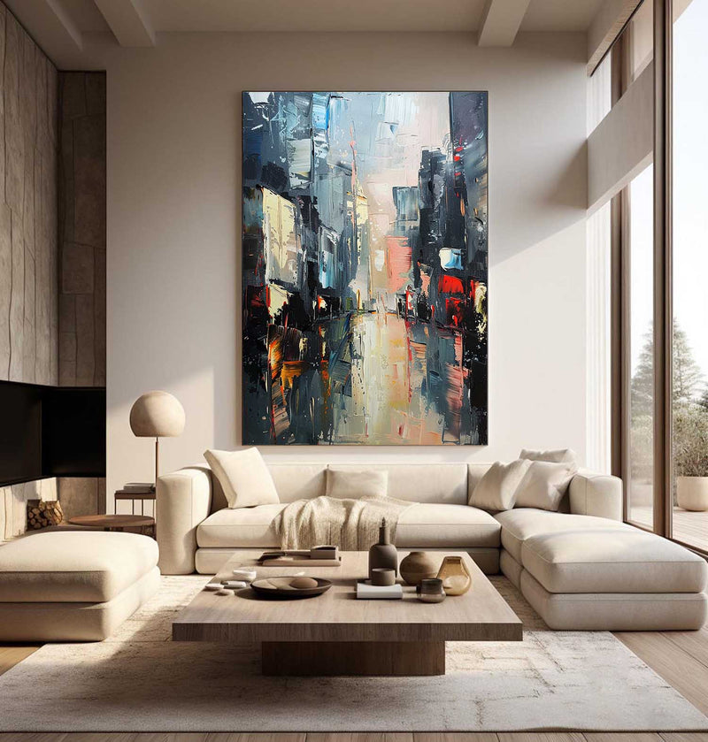 Large Contemporary City Abstract Oil Painting City Abstract Texture Canvas Art for Sale