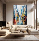 Large Modern Color Abstract Oil Painting Modern Urban Color Abstract Textured Canvas Art for Sale