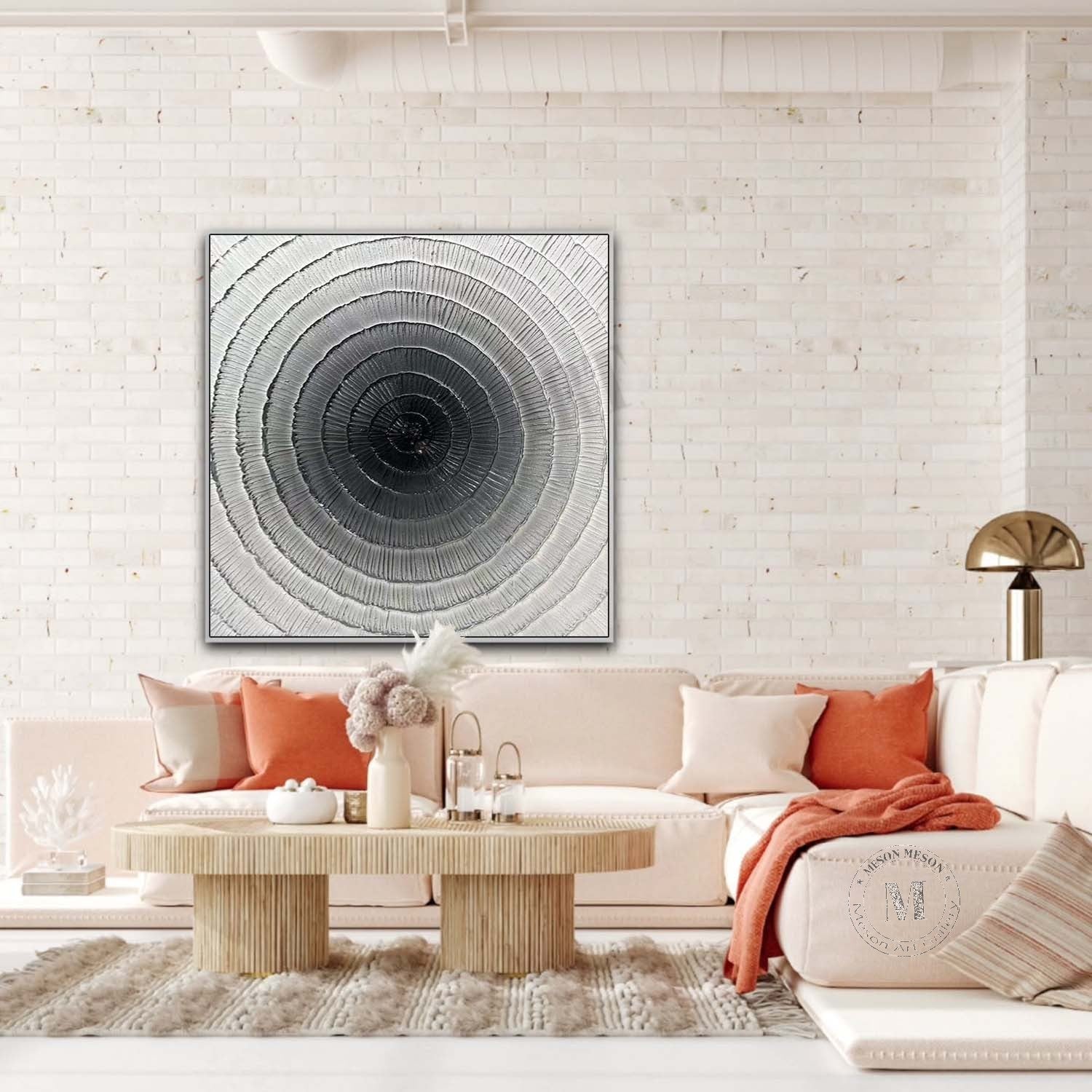 Black and White Circular Plaster Art Black and White Plaster Texture Painting Circular Wall Art for Sale