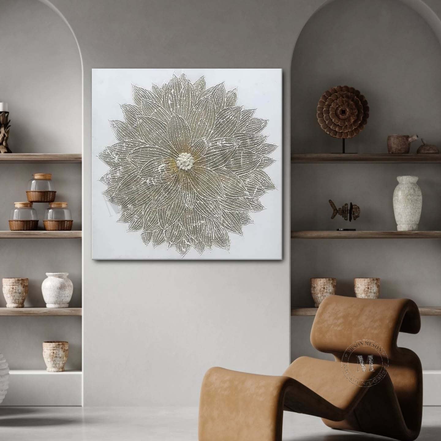 White flower plaster art canvas White flower plaster texture painting White flower wall art for sale