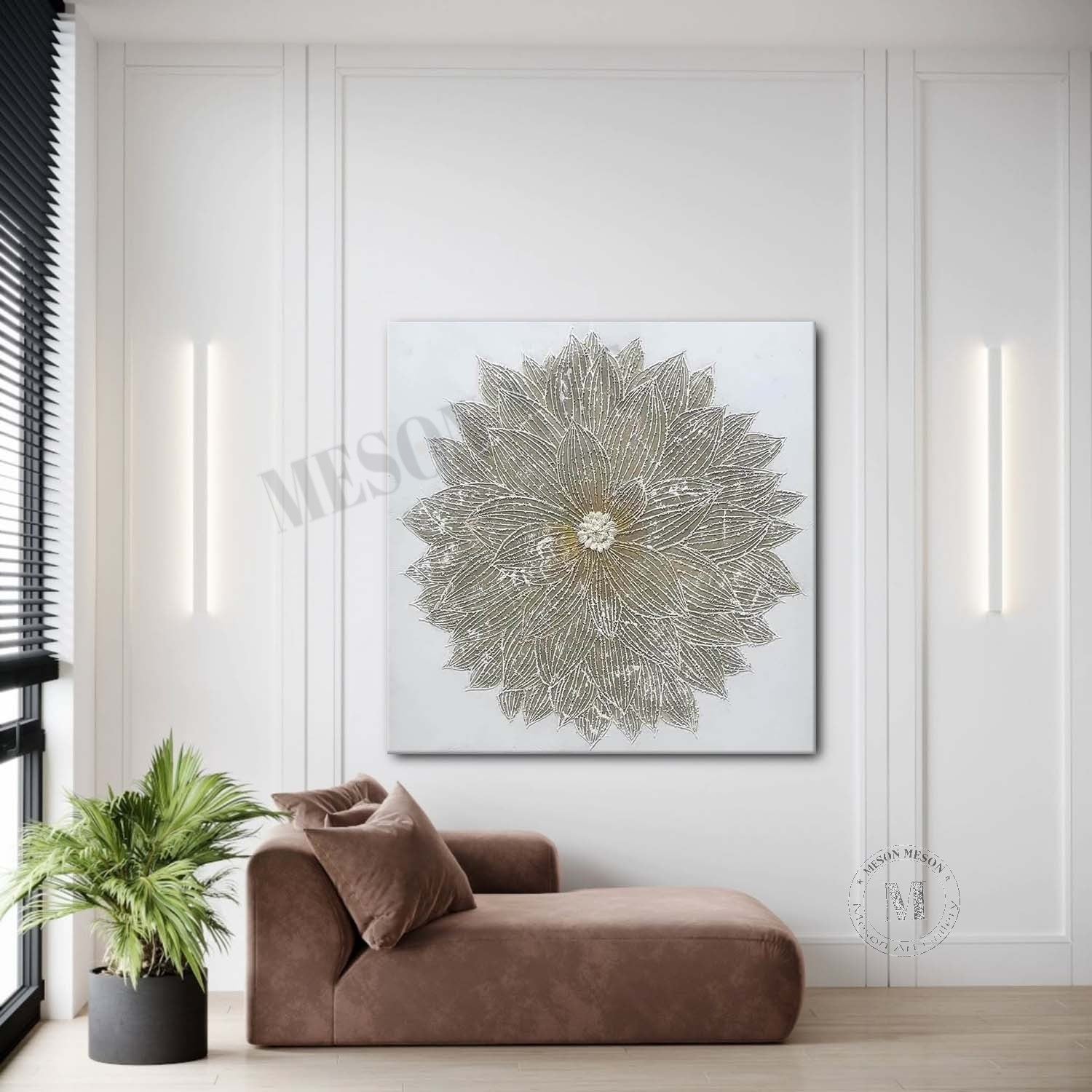 White flower plaster art canvas White flower plaster texture painting White flower wall art for sale