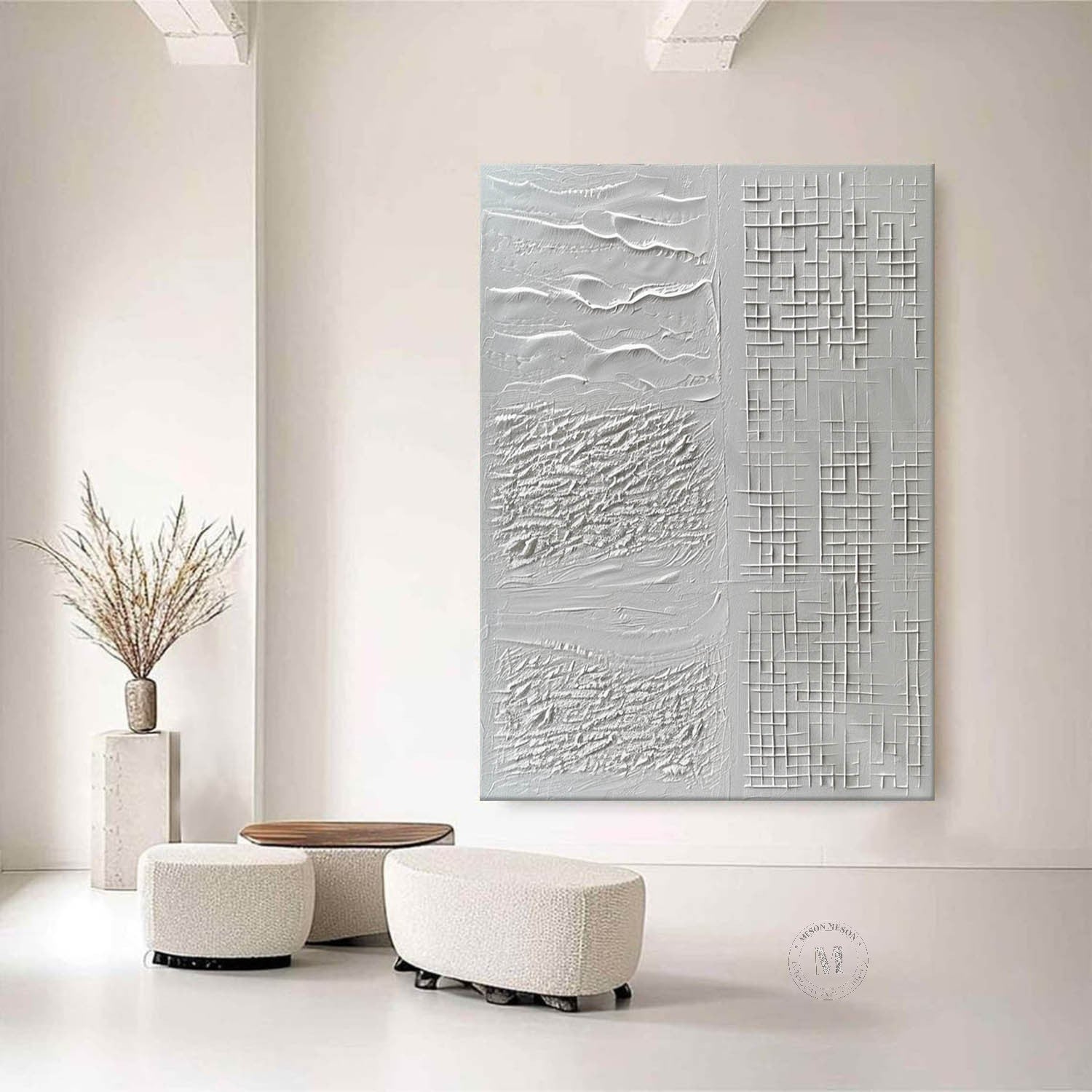 3D White Plaster Texture Wall Painting White Plaster Abstract Canvas Wall Art