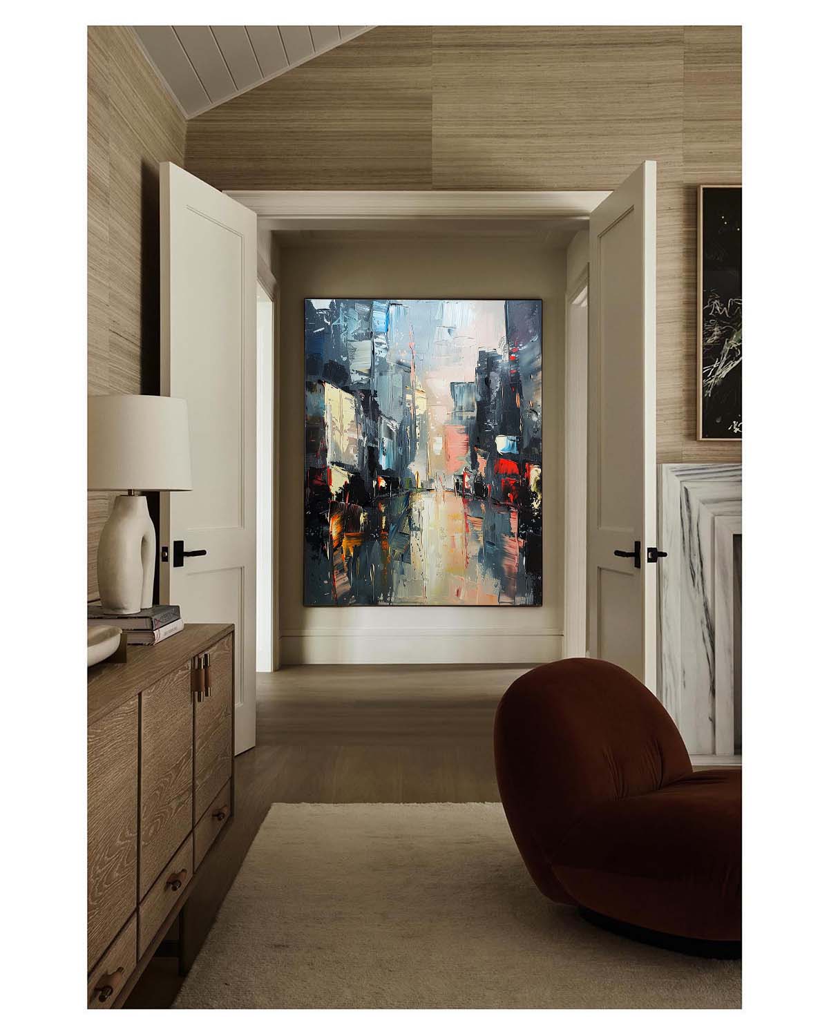 Large Contemporary City Abstract Oil Painting City Abstract Texture Canvas Art for Sale