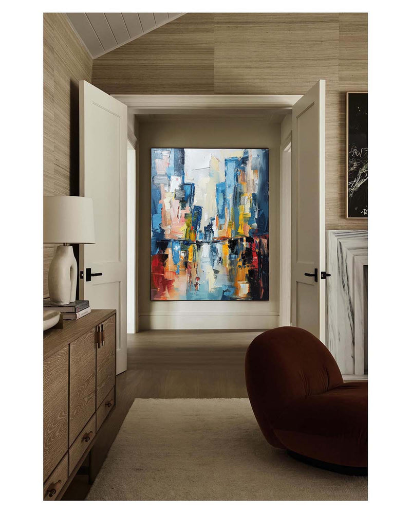 Large Modern Color Abstract Oil Painting Modern Urban Color Abstract Textured Canvas Art for Sale