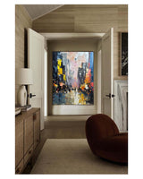 Large Color City Night Scene Oil Painting Color City Night Scene Textured Canvas Art for Sale