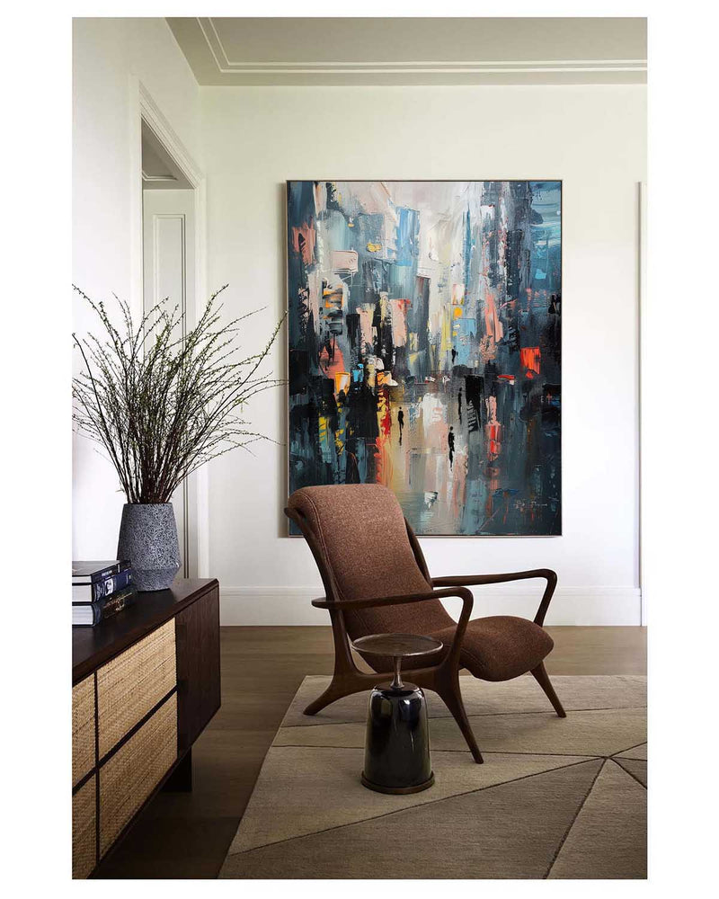 Large Modern City Night Scene Oil Painting Modern City Night Scene Textured Canvas Art for Sale