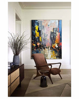 Large Color City Night Scene Oil Painting Color City Night Scene Textured Canvas Art for Sale