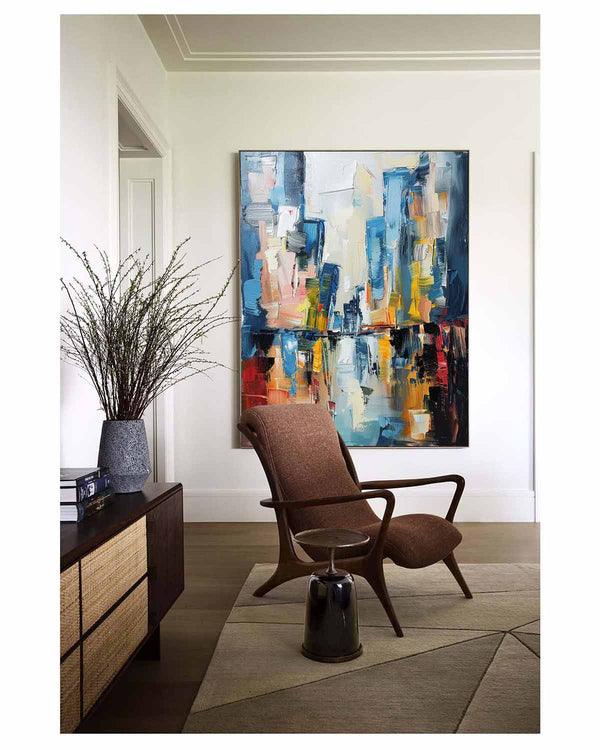 Large Modern Color Abstract Oil Painting Modern Urban Color Abstract Textured Canvas Art for Sale