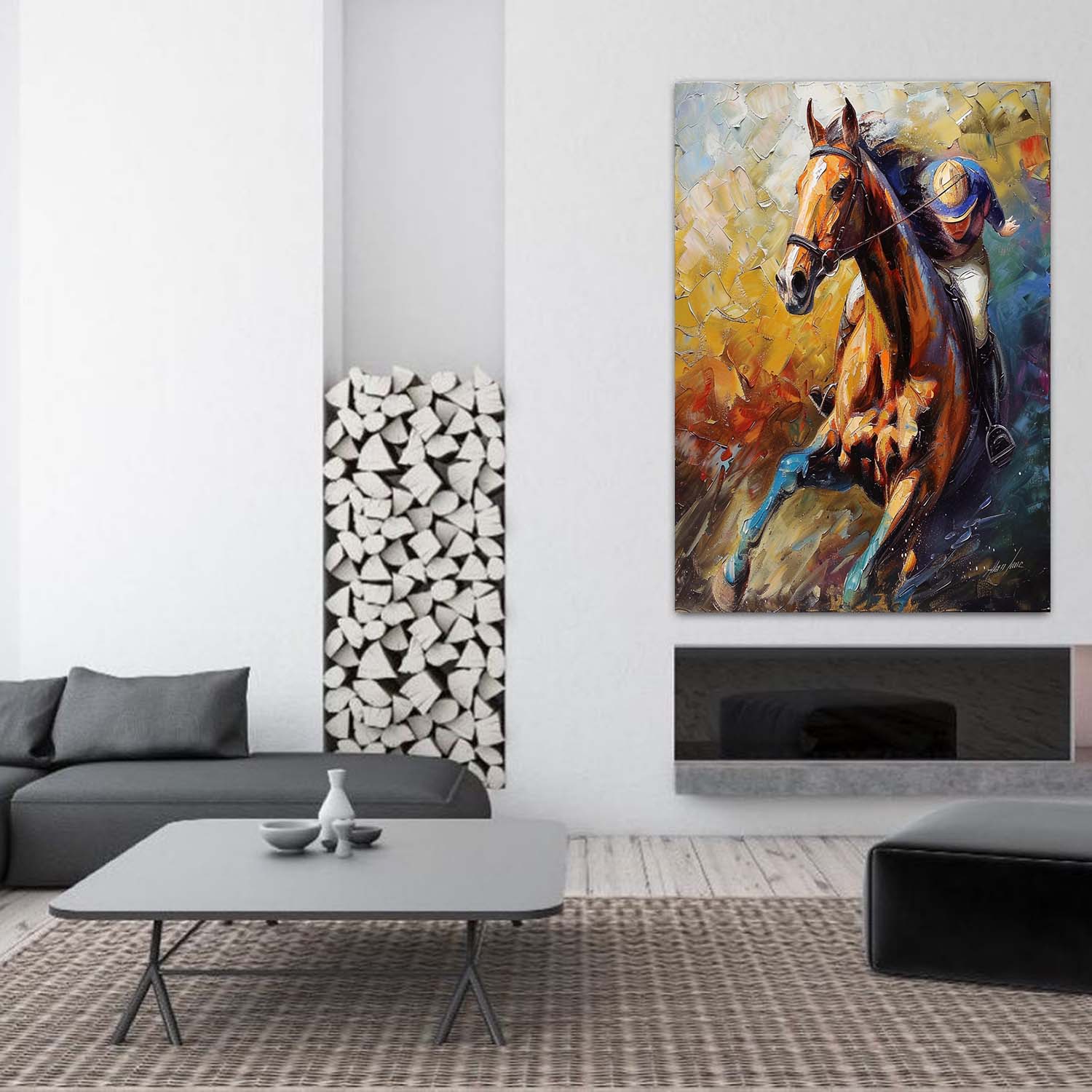 Large Horse Racing Canvas Wall Painting Decor Colorful Equestrian Canvas Art Modern Colorful Horse Wall Art