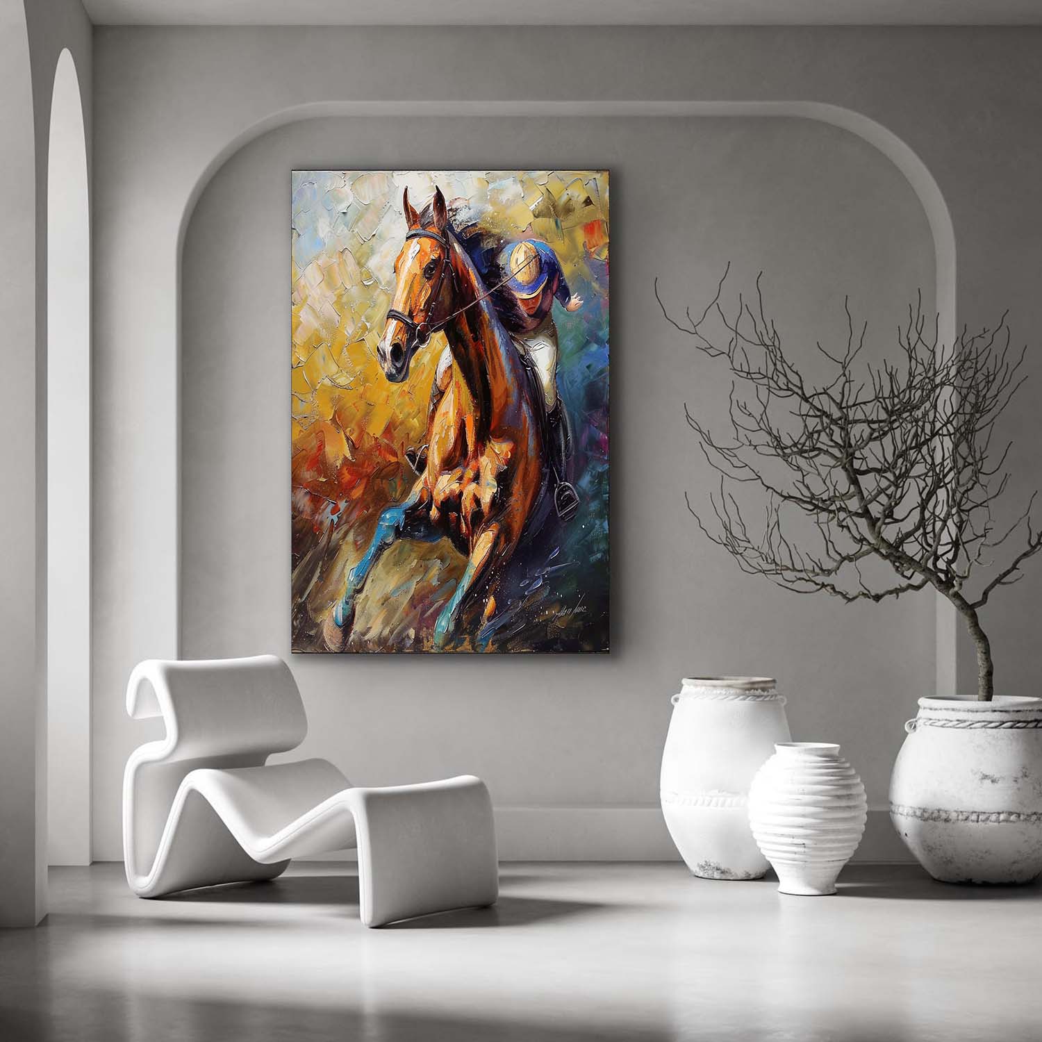 Large Horse Racing Canvas Wall Painting Decor Colorful Equestrian Canvas Art Modern Colorful Horse Wall Art