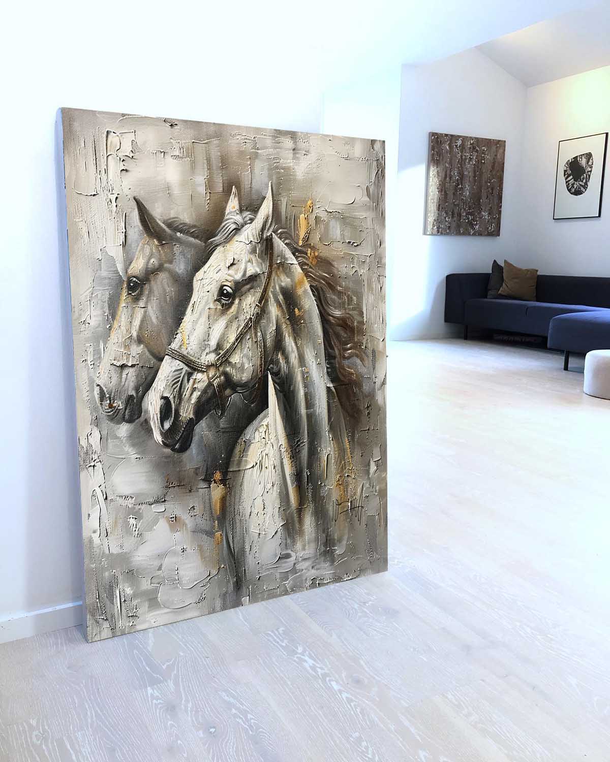 Large Grey Horse Canvas Wall Painting Decor Grey Equestrian Canvas Art Modern Grey Horse Wall Art