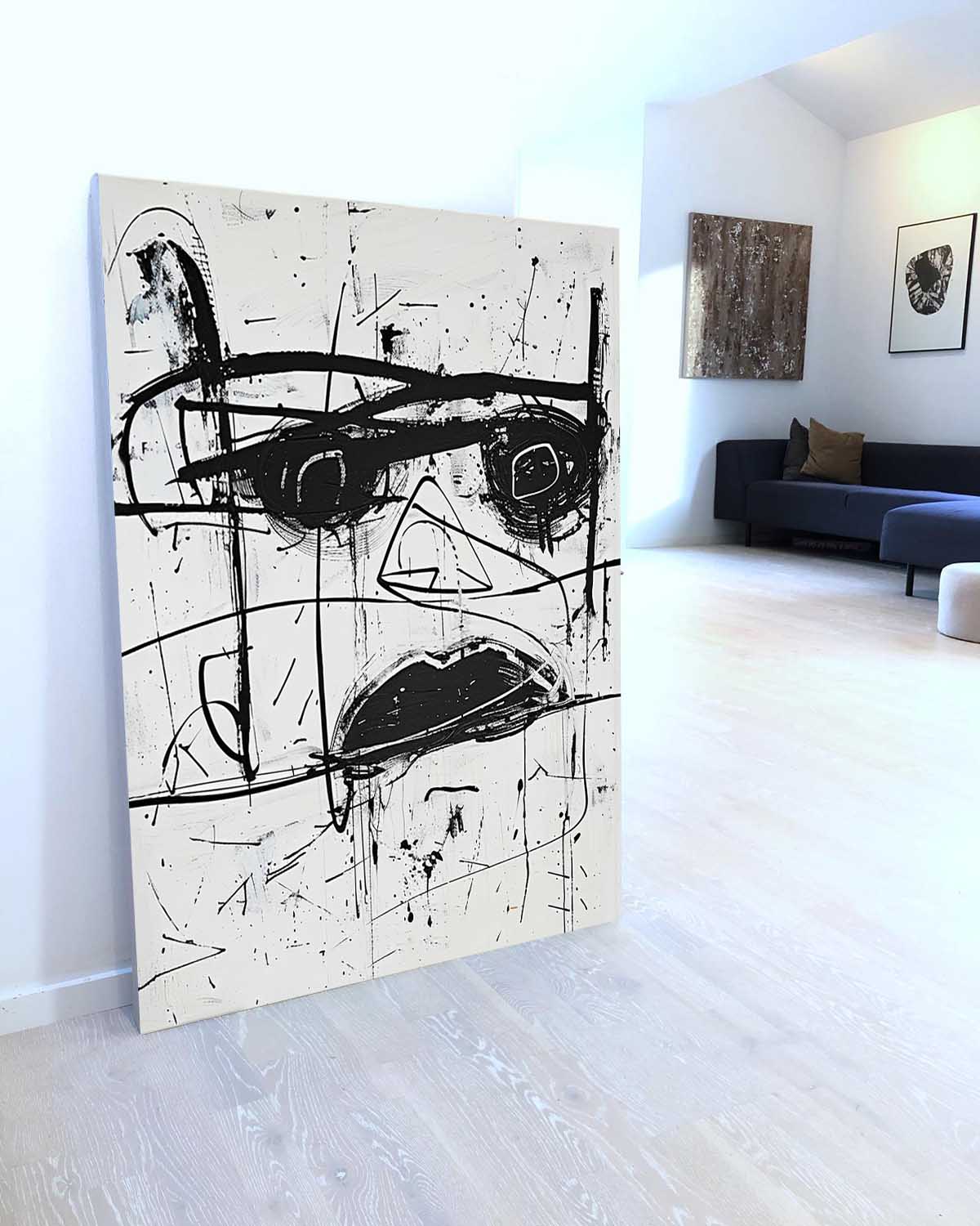 Black and White Minimalist Abstract Canvas Art for Sale Basquiat Graffiti Abstract Wall Hanging Painting