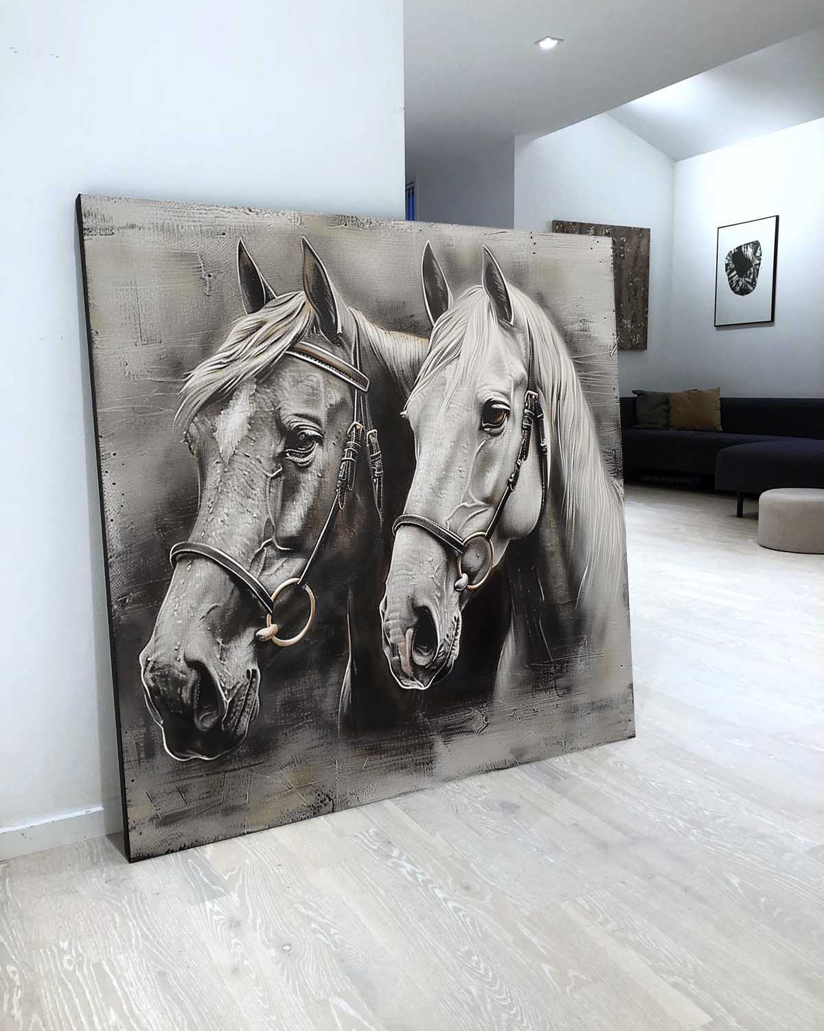 2 Horse Portrait Oil Painting Horse Portrait Canvas Wall Art Decor Horse Wall Mural