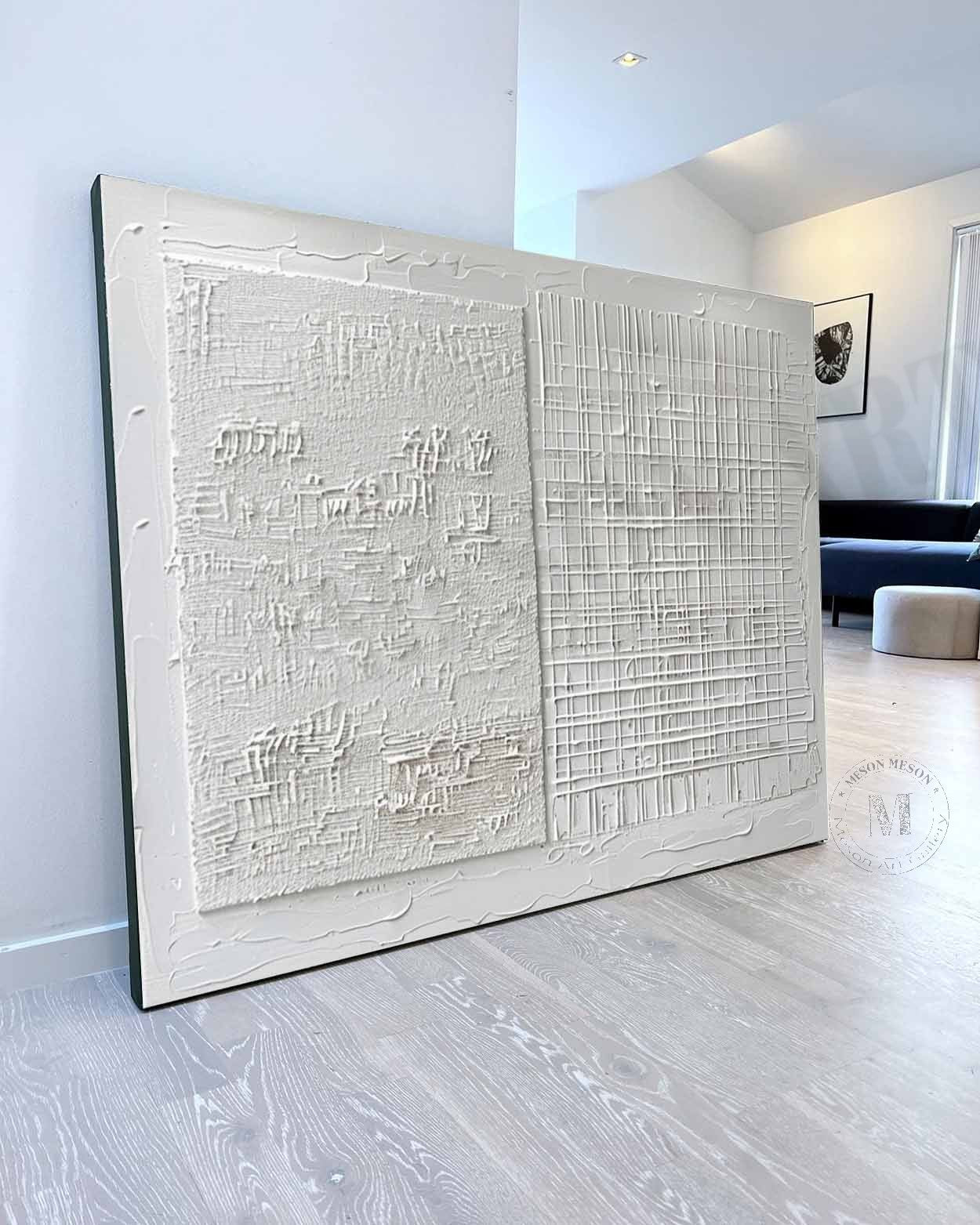 Large 3D White Abstract Wall Art for Sale White Minimalist Texture Canvas Painting