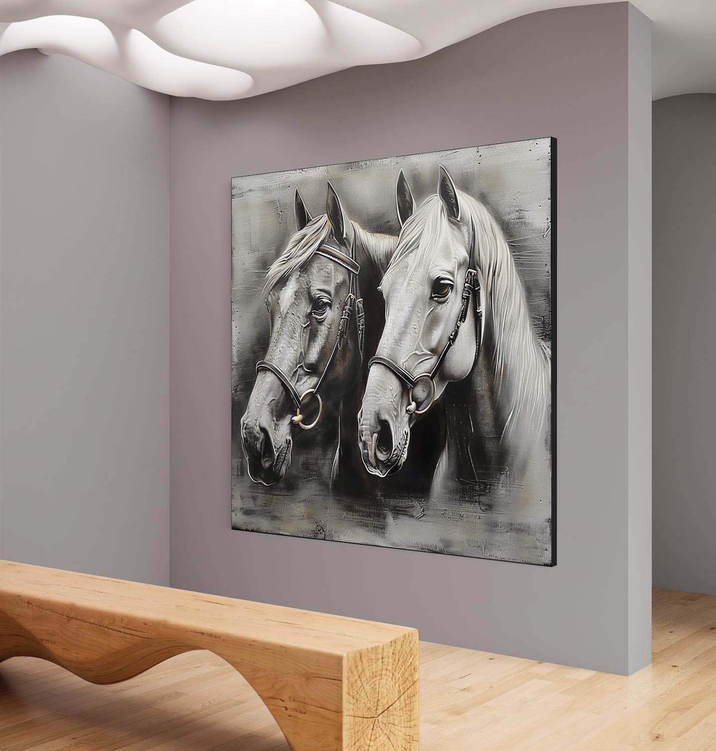 2 Horse Portrait Oil Painting Horse Portrait Canvas Wall Art Decor Horse Wall Mural