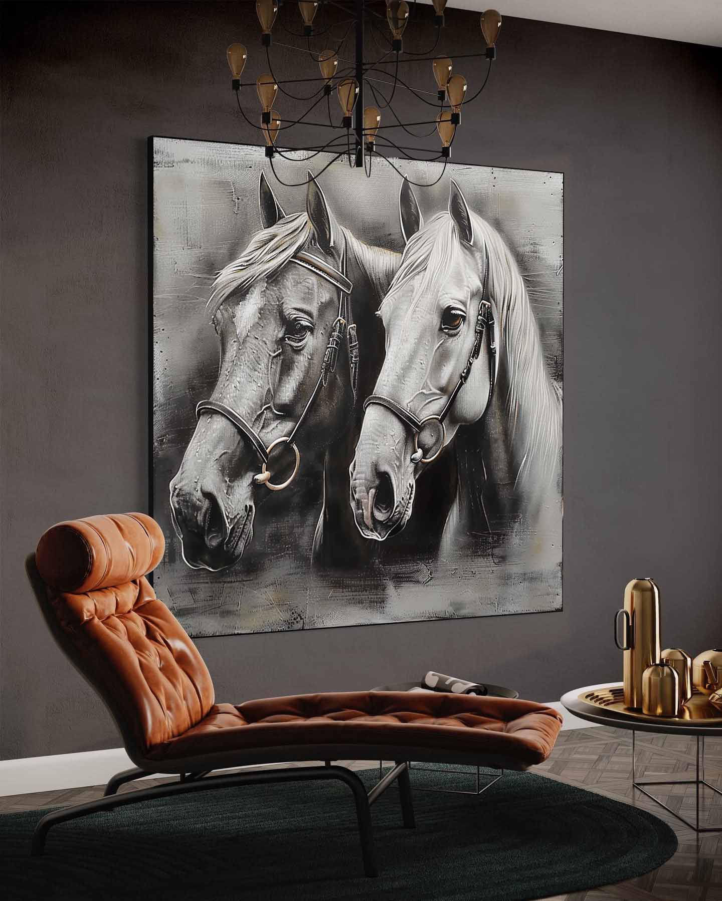 2 Horse Portrait Oil Painting Horse Portrait Canvas Wall Art Decor Horse Wall Mural