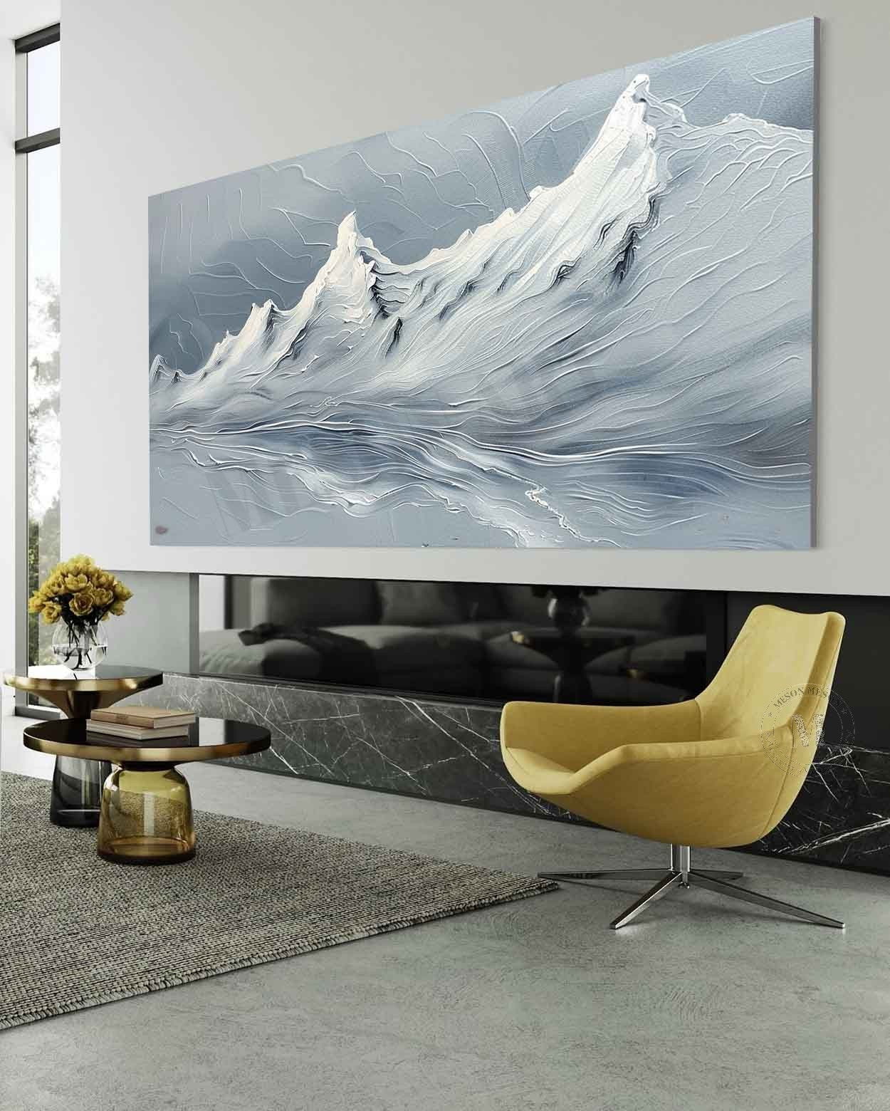 White and Green Snowy Mountain Landscape Canvas Art White and Green Snowy Mountain Wall Art Decor