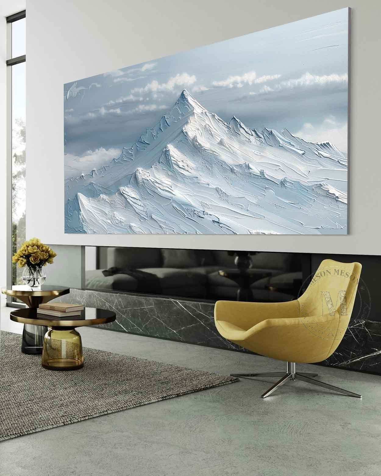 Large Blue Snow Mountain Texture Painting Blue Snow Mountain Landscape Canvas Art for Sale