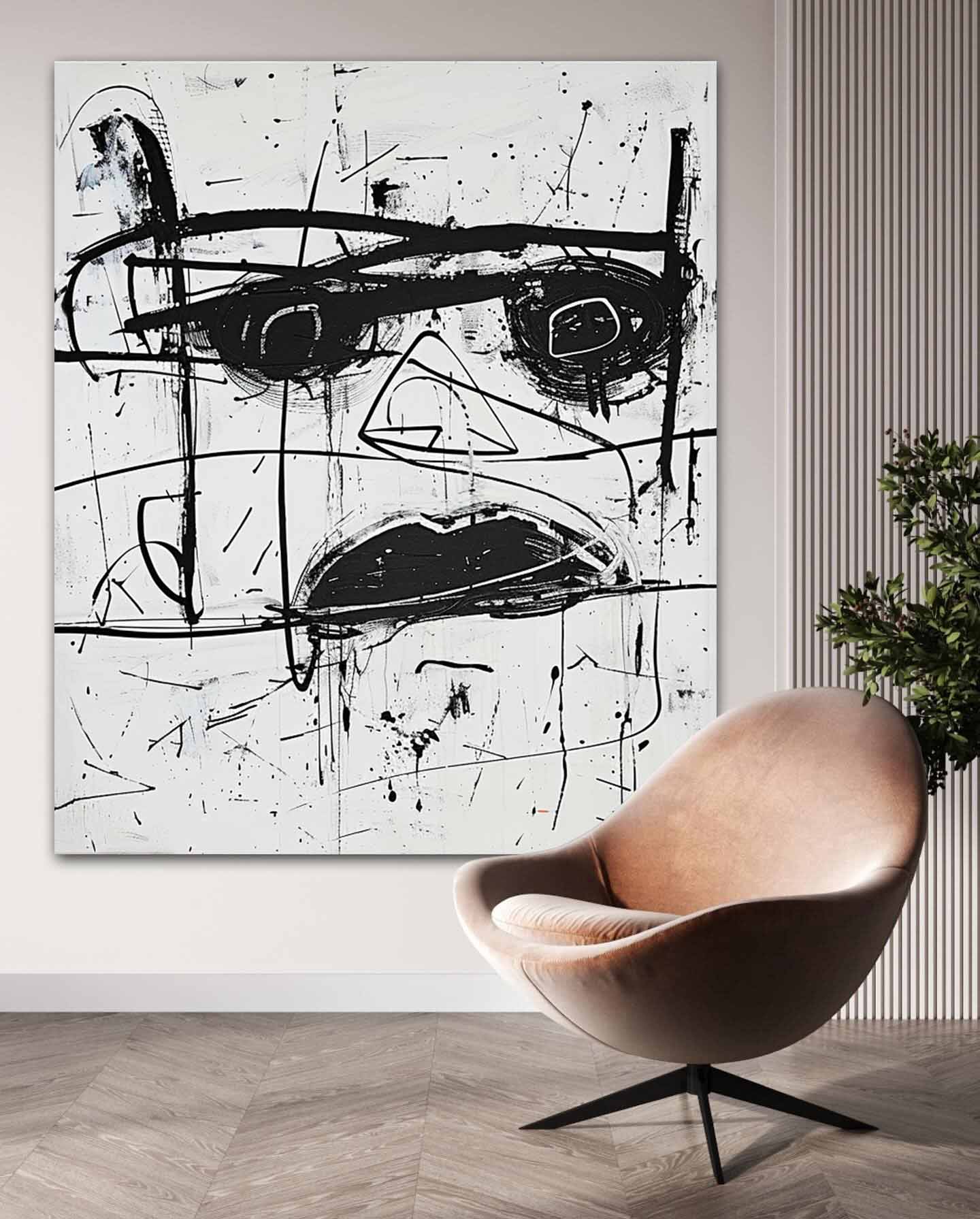 Black and White Minimalist Abstract Canvas Art for Sale Basquiat Graffiti Abstract Wall Hanging Painting