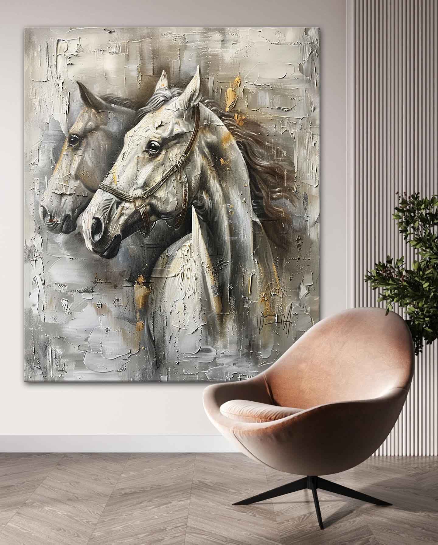 Large Grey Horse Canvas Wall Painting Decor Grey Equestrian Canvas Art Modern Grey Horse Wall Art