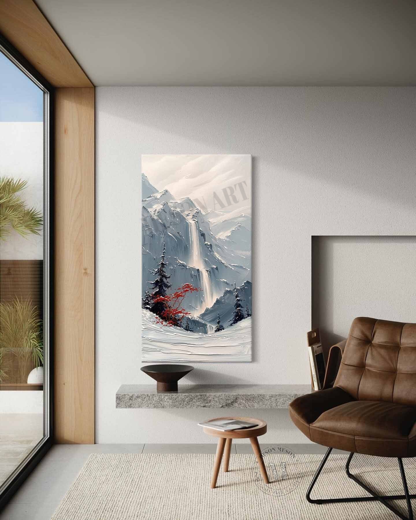 Large Waterfall Canvas Art for Sale Blue Snow Mountain Waterfall Texture Wall Art