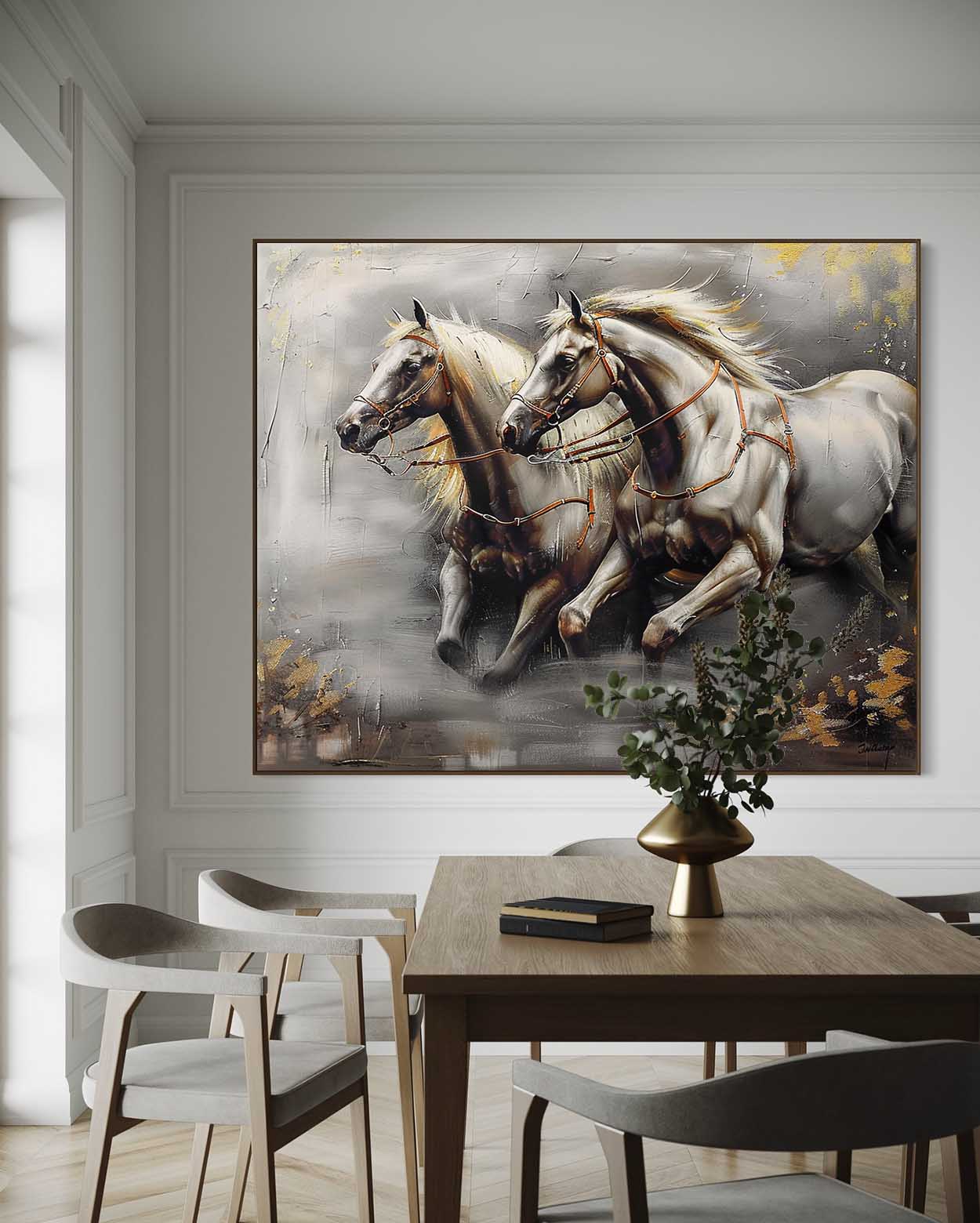 Large Wabi Sabi Horse Canvas Wall Art Decor White Horse Canvas Art Modern Horse Wall Hanging