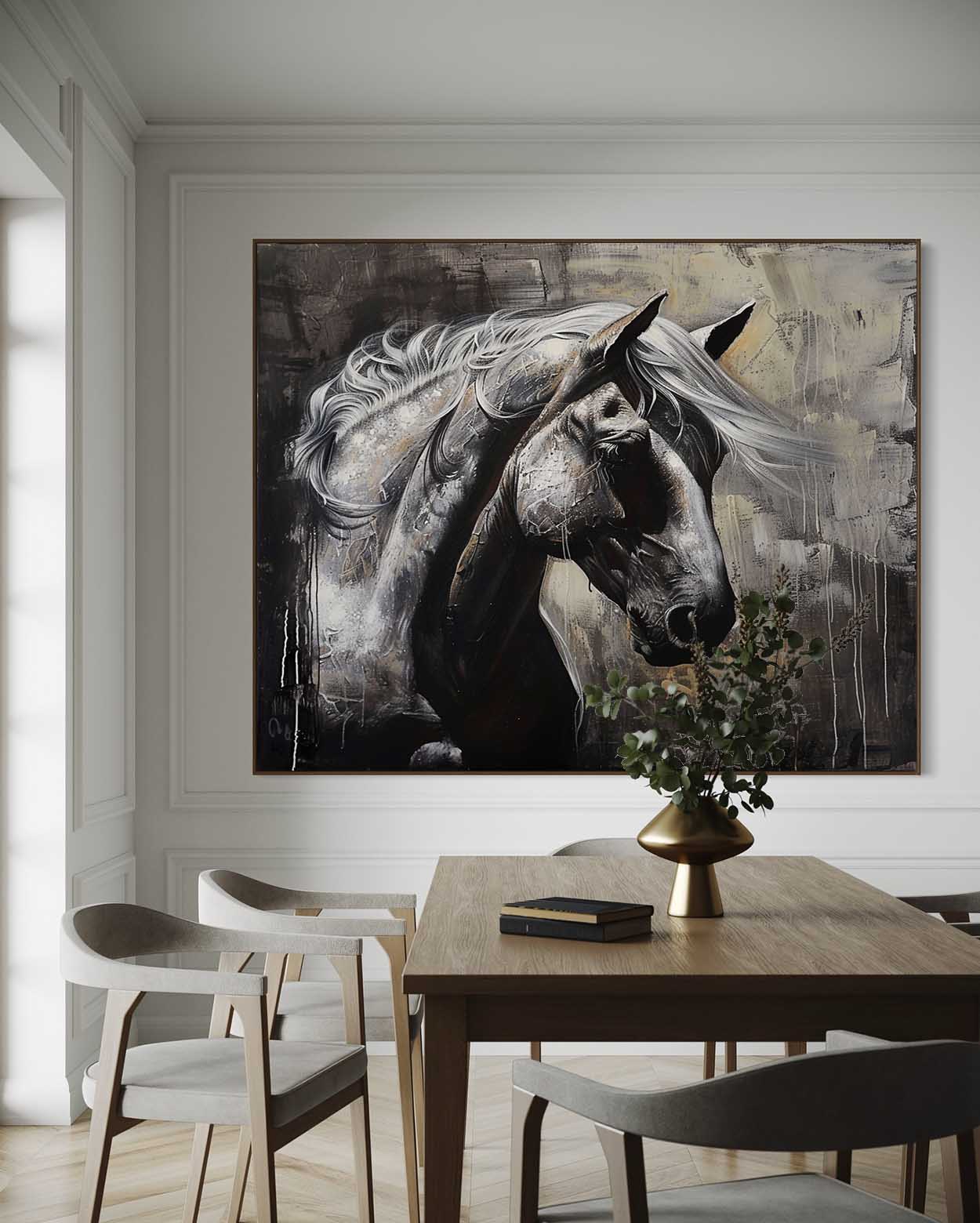 Large Wabi Sabi Horse Canvas Wall Art Decor Black Horse Canvas Art Modern Horse Wall Hanging