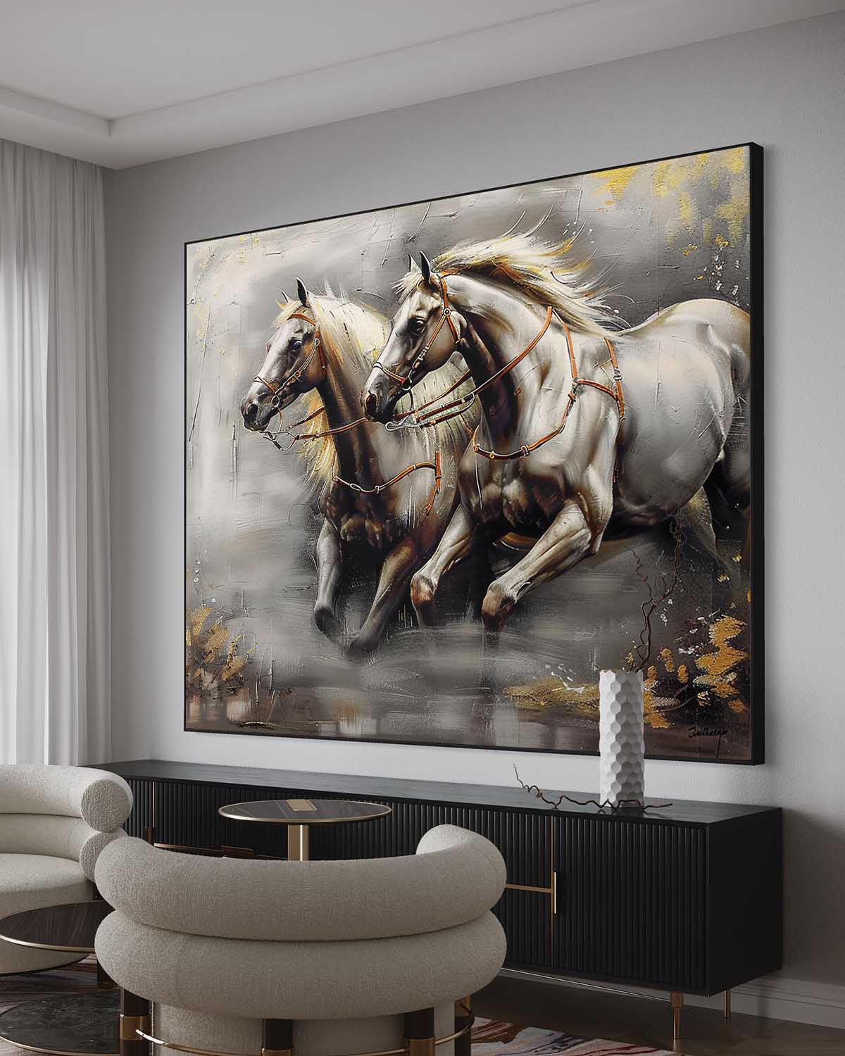 Large Wabi Sabi Horse Canvas Wall Art Decor White Horse Canvas Art Modern Horse Wall Hanging