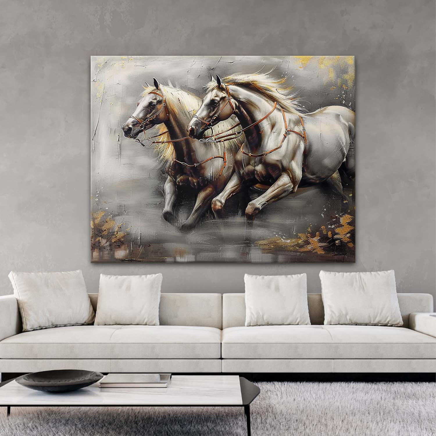 Large Wabi Sabi Horse Canvas Wall Art Decor White Horse Canvas Art Modern Horse Wall Hanging