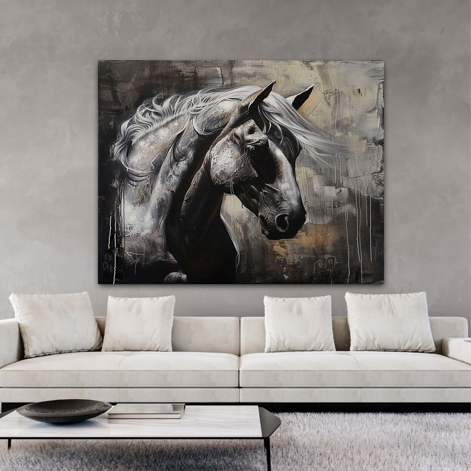 Large Wabi Sabi Horse Canvas Wall Art Decor Black Horse Canvas Art Modern Horse Wall Hanging