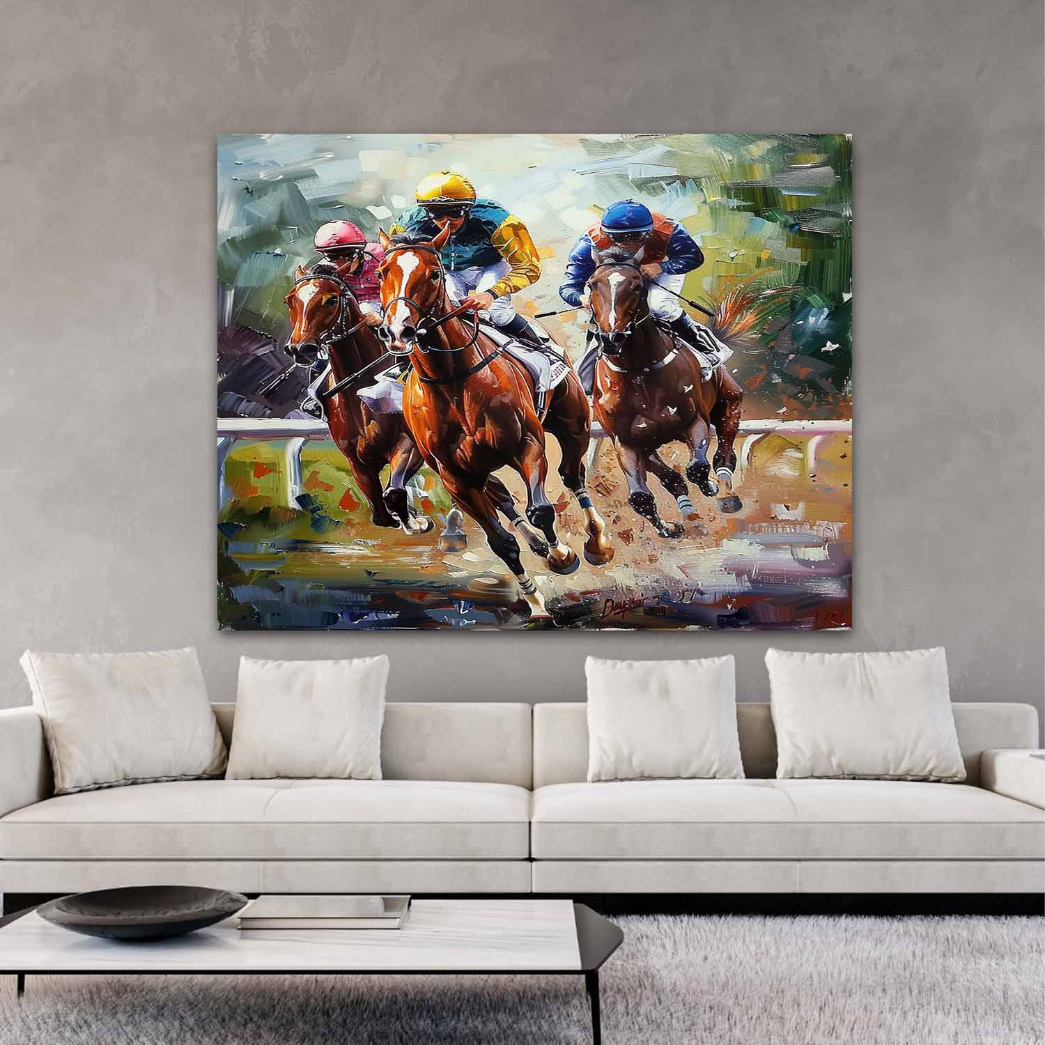 Horse Racing Canvas Wall Painting Decor Horse Racing Canvas Art For Sale Horse Racing Wall Art