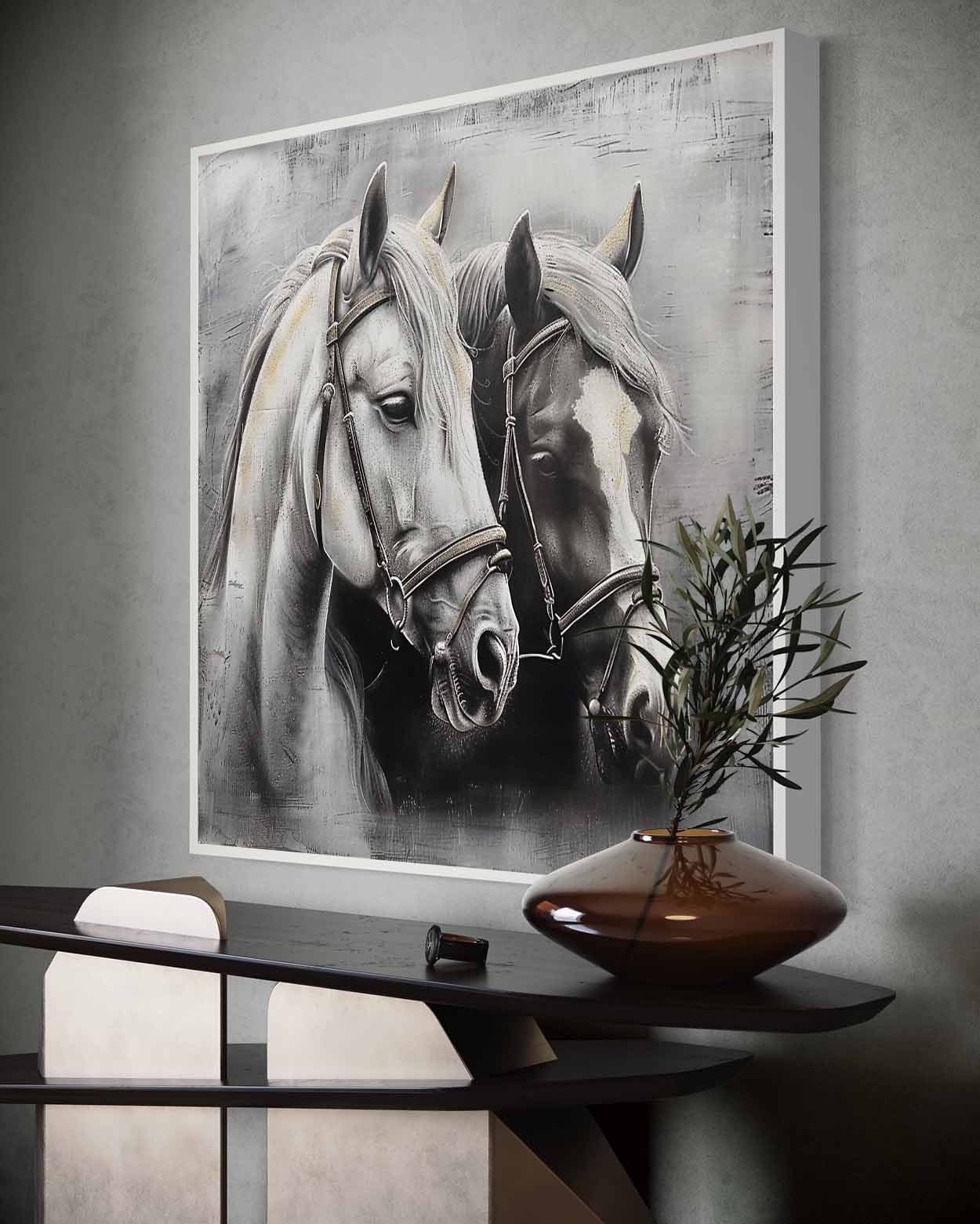 Gray Horse Portrait Canvas Wall Art Decor 2 Horse Portrait Oil Painting Horse Wall Hanging Painting for Sale