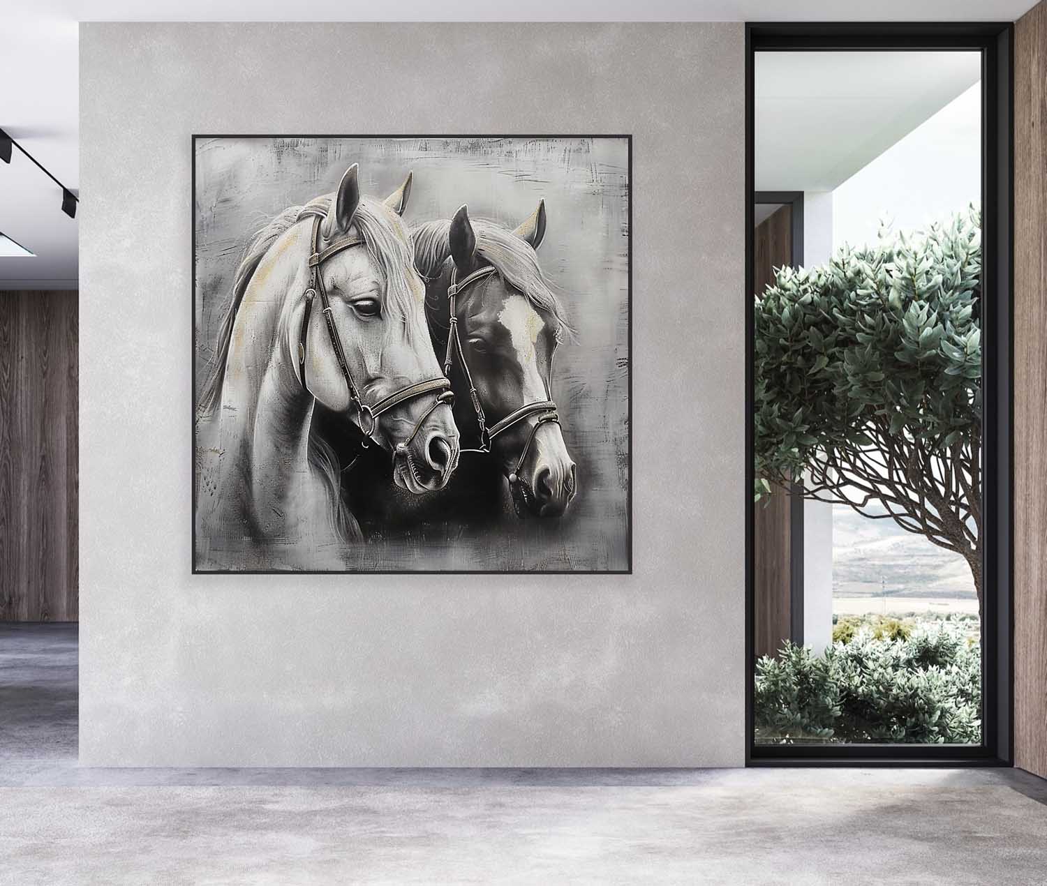 Gray Horse Portrait Canvas Wall Art Decor 2 Horse Portrait Oil Painting Horse Wall Hanging Painting for Sale