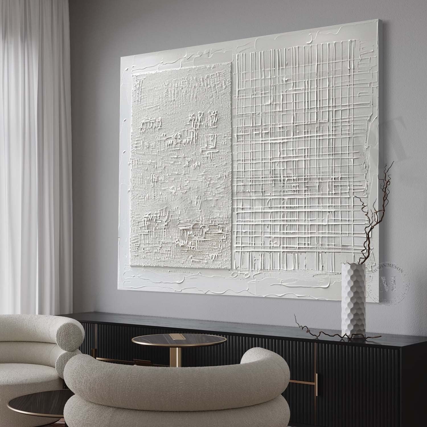 Large 3D White Abstract Wall Art for Sale White Minimalist Texture Canvas Painting