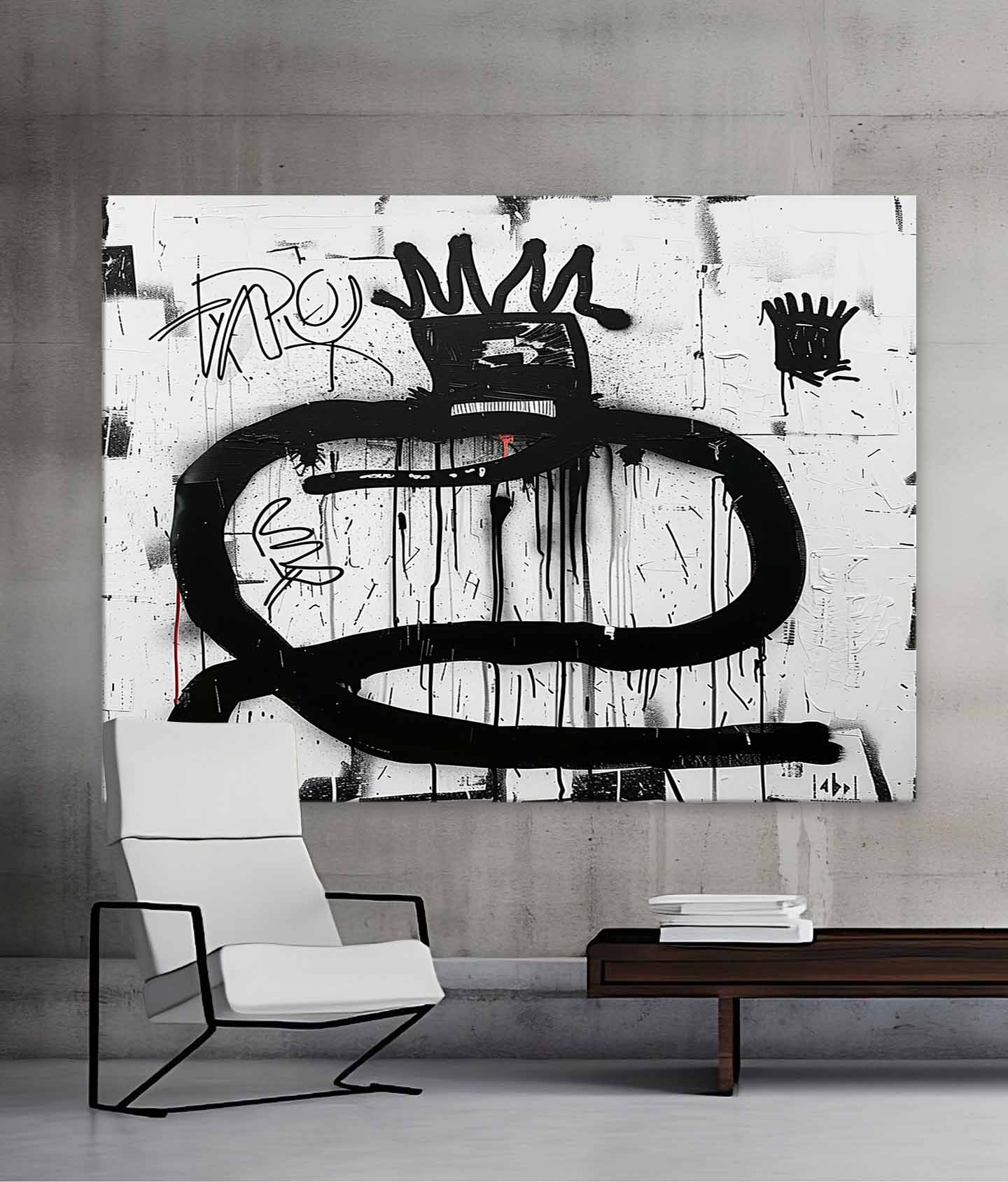 Large Abstract Crown Graffiti Canvas Art Basquiat Crown Modern Abstract Graffiti Wall Decor