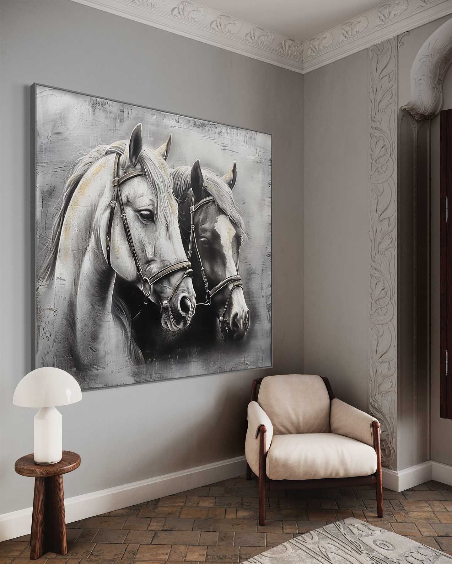 Gray Horse Portrait Canvas Wall Art Decor 2 Horse Portrait Oil Painting Horse Wall Hanging Painting for Sale