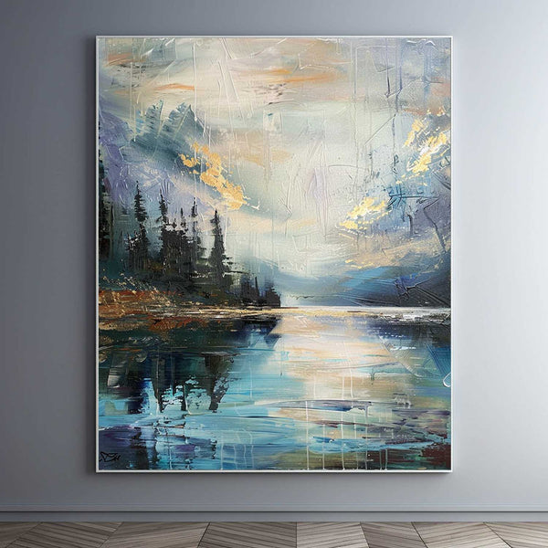 Sunrise by the lake abstract landscape art Sunrise by the lake abstract landscape canvas wall hanging painting for sale